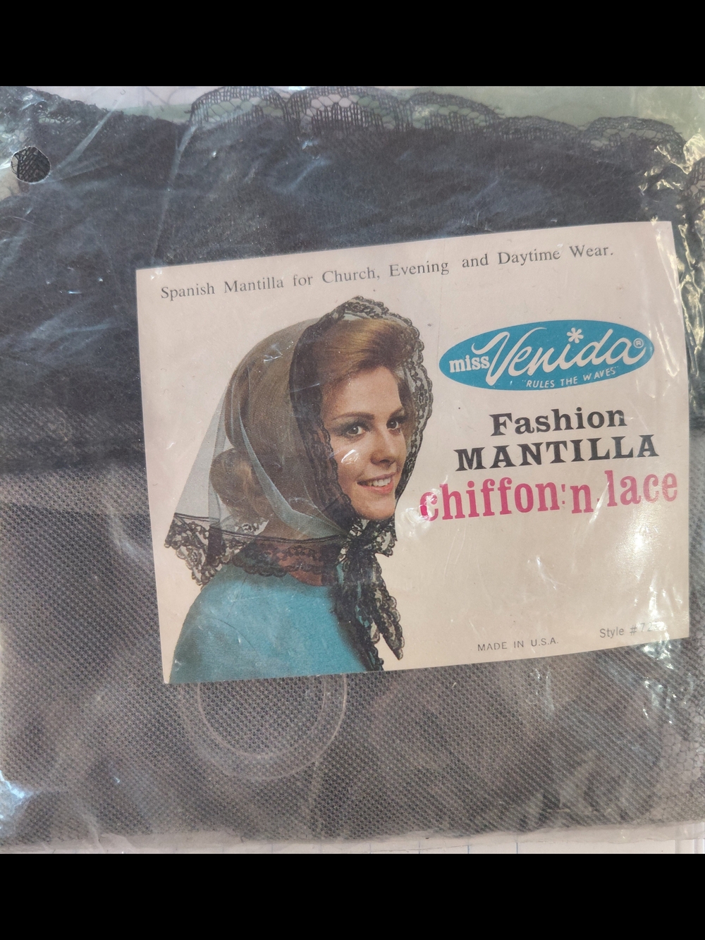 Miss Venida Fashion Mantilla Chiffon n Lace - Black (2)